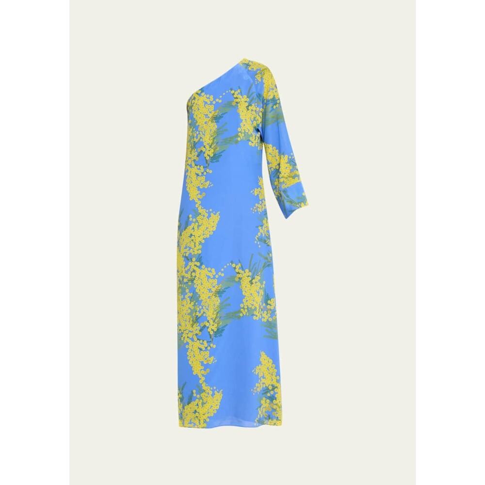 Bernadette Lola Floral Print One-Shoulder Maxi Dress - XS Blue Crepe